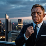 Daniel Craig as Bond - Vulnerability and Action**

"A cinematic portrait of Daniel Craig as James Bond, fully clothed in a tailored, dark suit, standing against a backdrop of a modern city skyline at twilight. His expression is a mix of determination and weariness, hinting at inner turmoil. The scene should have a realistic and slightly gritty feel, emphasizing the character's vulnerability alongside his strength. Perfect anatomy, correct proportions, well-formed hands, proper finger count, natural body proportions, professional photography, high quality, safe for work, appropriate content, fully clothed, professional."

**