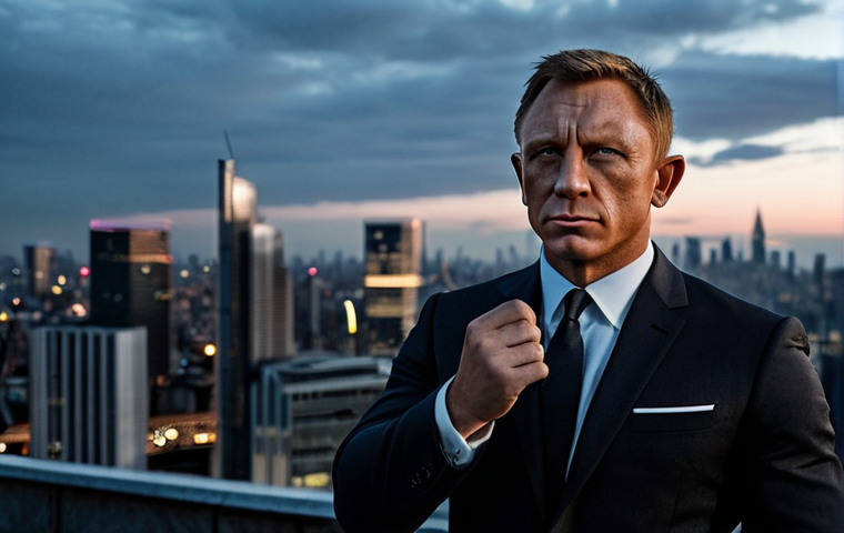 Daniel Craig as Bond - Vulnerability and Action**
"A cinematic portrait of Daniel Craig as James Bond, fully clothed in a tailored, dark suit, standing against a backdrop of a modern city skyline at twilight. His expression is a mix of determination and weariness, hinting at inner turmoil. The scene should have a realistic and slightly gritty feel, emphasizing the character's vulnerability alongside his strength. Perfect anatomy, correct proportions, well-formed hands, proper finger count, natural body proportions, professional photography, high quality, safe for work, appropriate content, fully clothed, professional."
**