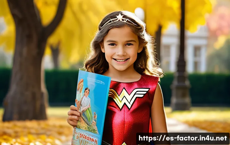 Gal Gadot의 원더우먼 캐스팅 스토리 - **Prompt:** "A young girl, around 8 years old, dressed in a full Wonder Woman costume, complete with...