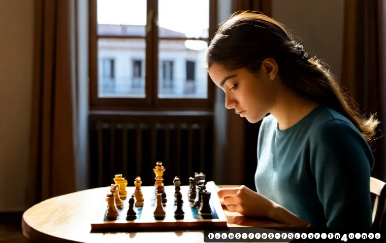 Home 17 Anya Taylor Joy의 체스 연기 준비 - Photorealistic cinematic scene of a poised young actress rehearsing for a chess drama in a sunlit Ma...